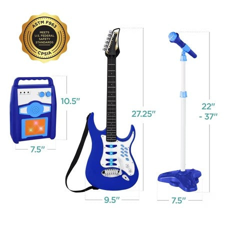 Best Choice Products Kids Electric Musical Guitar Toy Play Set w/ 6 Demo Songs, Whammy Bar, Microphone - Blue -F1-1622