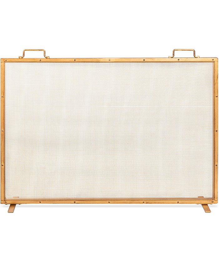 Best Choice Products 38x27in Single Panel Fireplace Screen Handcrafted Steel Mesh Spark Guard w/ Handles - Gold - NO SIZE 1834