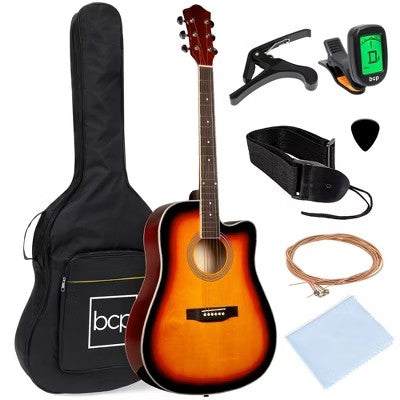 Best Choice Products 41in Full Size Beginner Acoustic Guitar Set with Case, Strap, Capo, Strings, Tuner - Sunburst -K1-0003