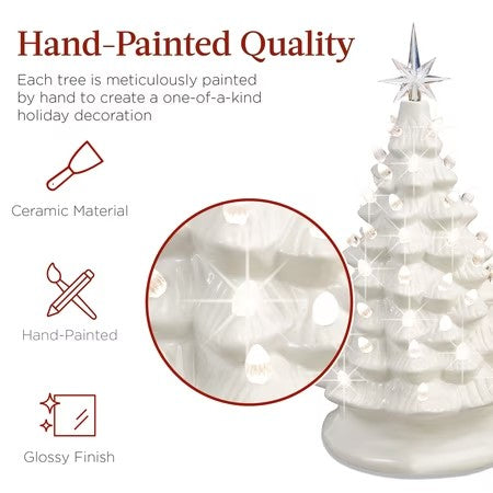 Best Choice Products 15in Ceramic Christmas Tree, Pre-lit Hand-Painted Holiday Decor w/ 64 Lights - White w/ Warm White Bulbs -E1-1646