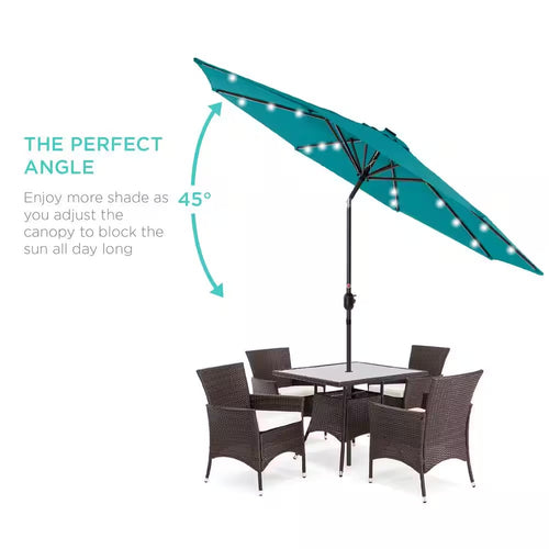 10 ft. Market Solar LED Lighted Tilt Patio Umbrella with UV-Resistant Fabric in Cerulean 1758
