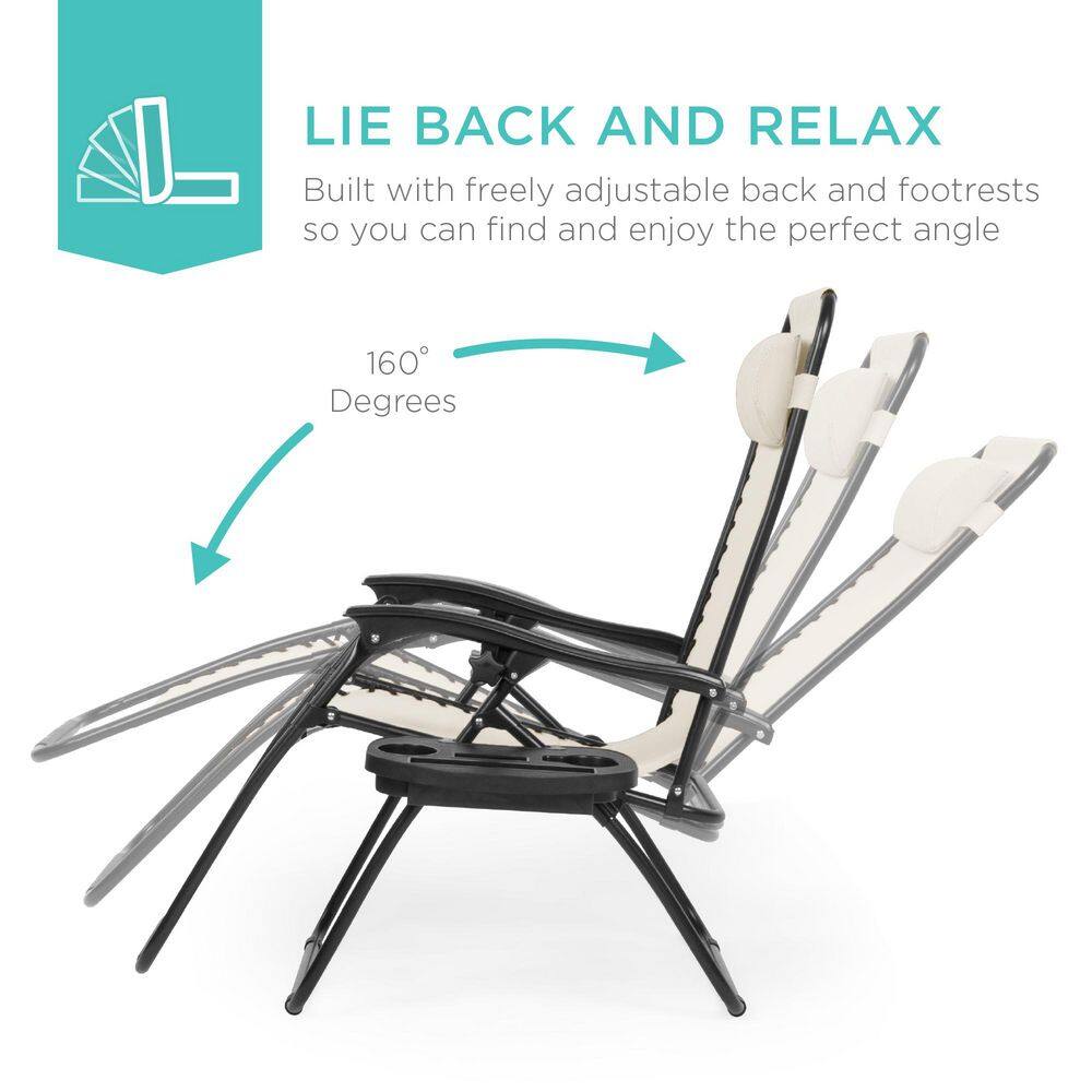 Ivory Metal Zero Gravity Reclining Lawn Chair with Cup Holders (2-Pack) - M3-1546