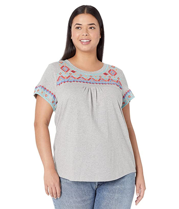 Roper Cotton Slub Jersey Short Sleeve Tee W/ Aztec Embroidery Ladies Size M - B6 - 1586