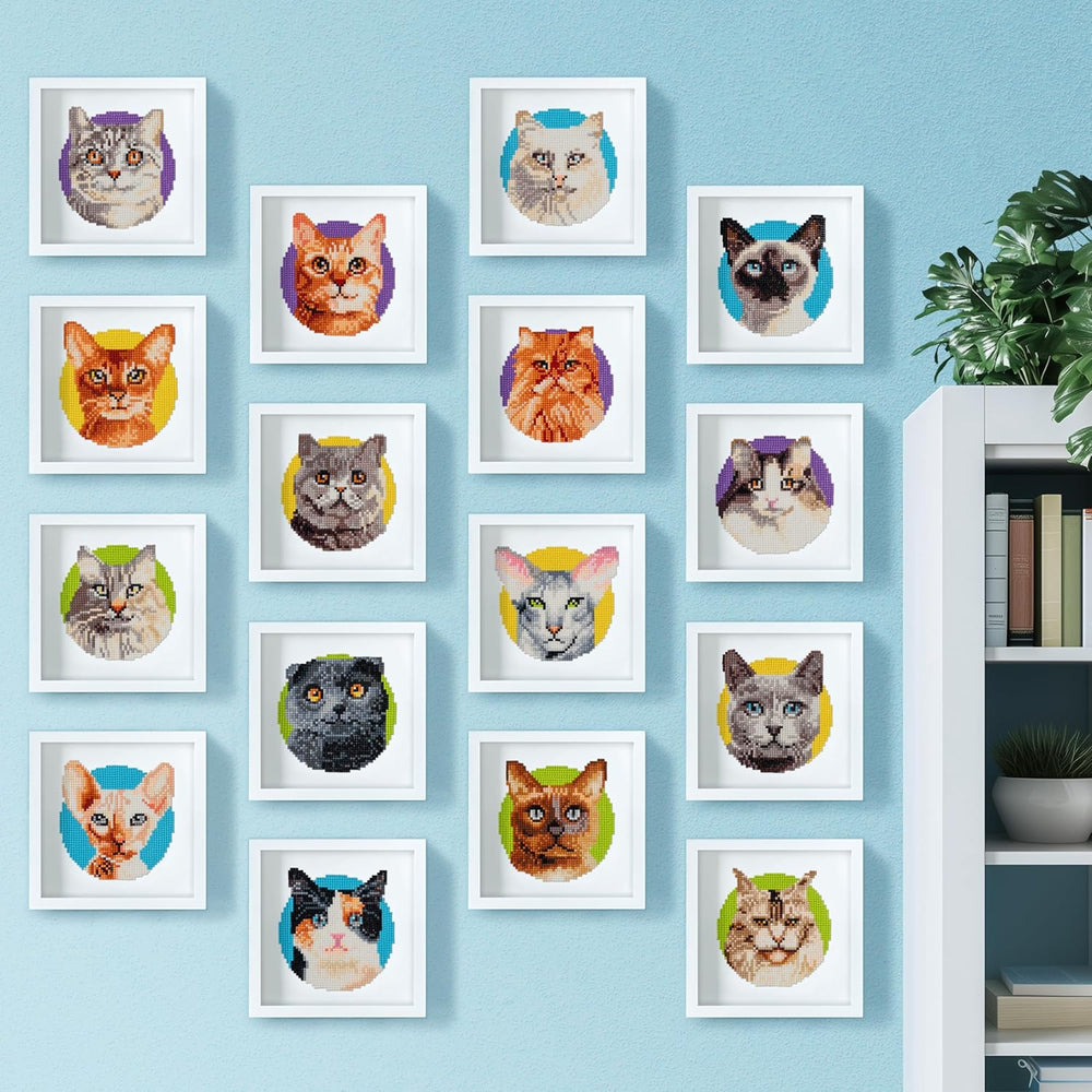 LuwoArte 16 Pack Diamond Painting Kits for Adults   5D DIY Diamond Art Kits with Tools   Full Drill Paint Gem Art   Brilliant Diamond Painting Kit Featuring Cat Breeds   Relaxing Craft for Home D cor 1306