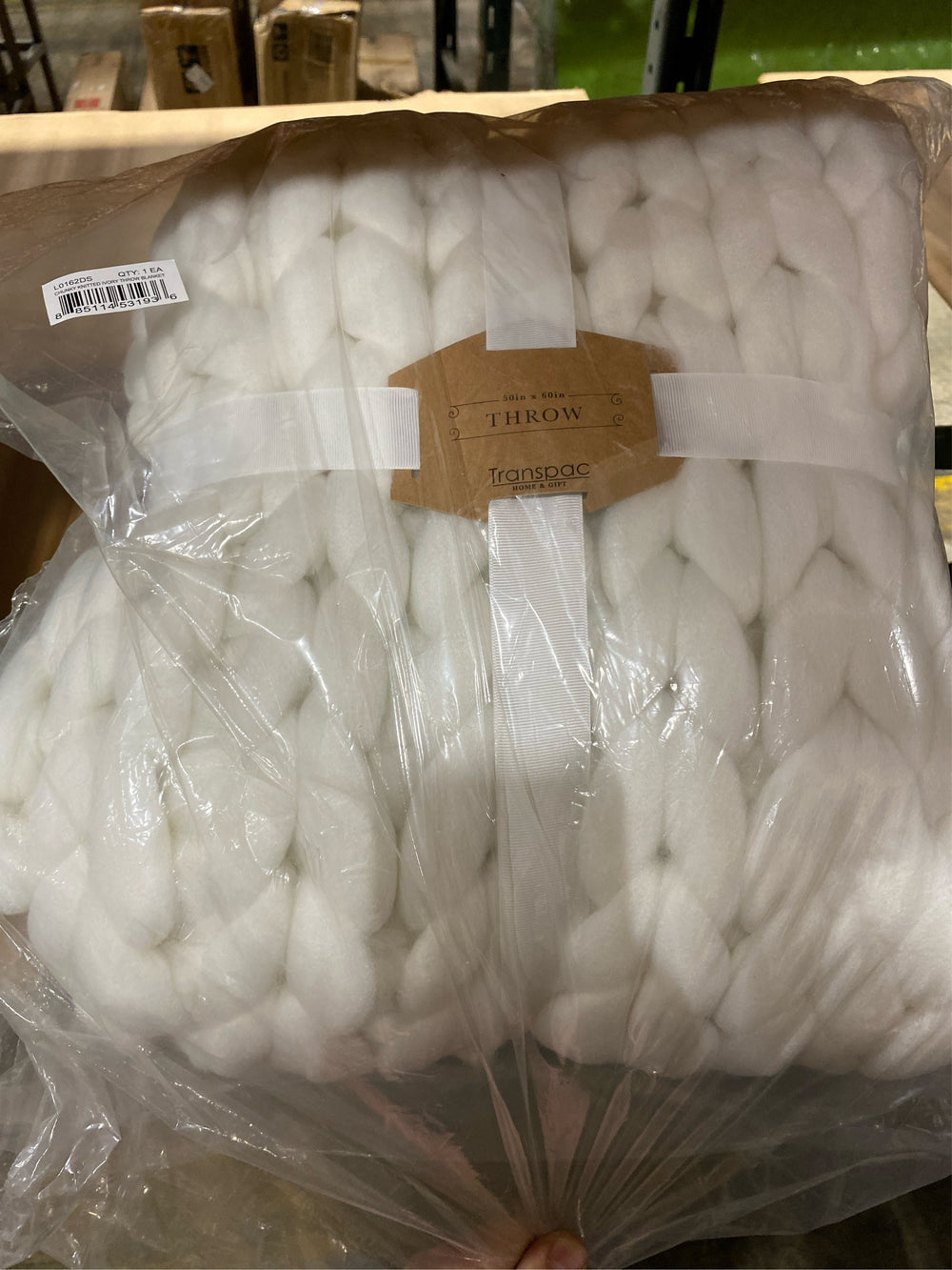 Transpac Polyester Creme Everyday Chunky Knitted Ivory Throw Blanket - G10 - 175