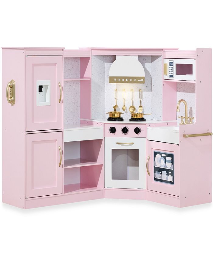Best Choice Products Pretend Play Corner Kitchen, Interactive Wooden Kids Set w/ Lights & Sounds - Pink - NO SIZE - D9 - 1468