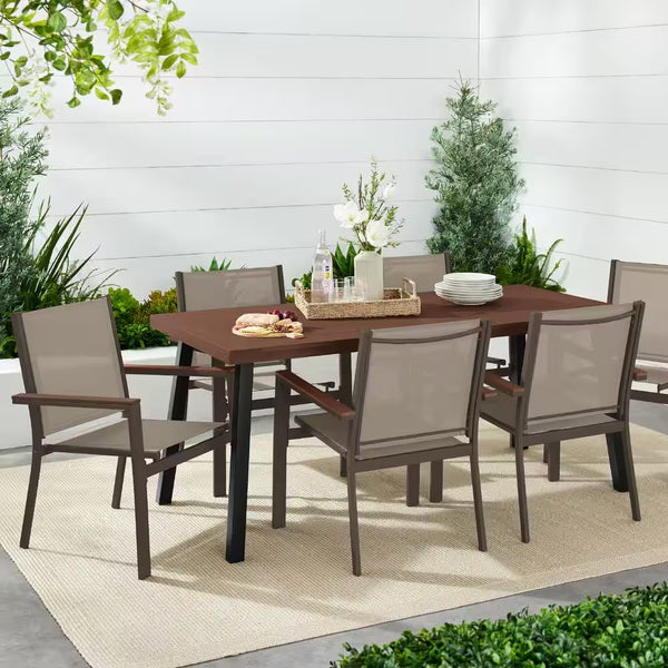 Set of 2 Brown Textilene Chairs with Brown Armrests, Steel Conversation Accent Furniture for Patio -h2-0777