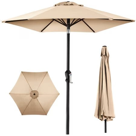 Best Choice Products 10ft Outdoor Steel Market Patio Umbrella w/ Crank, Tilt Push Button, 6 Ribs - Sand - E4-0776