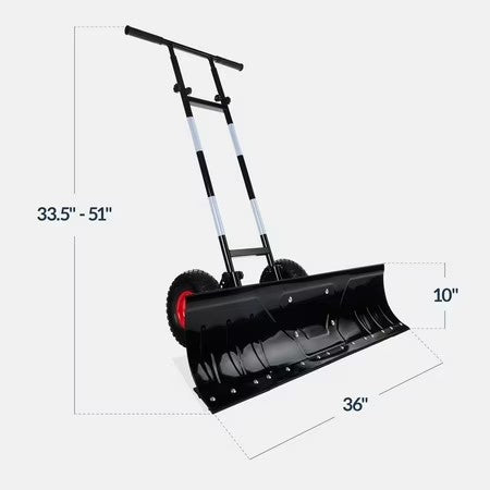 Best Choice Products 36in Galvanized Blade Hand Snow Pusher w/ 2 Wheels, Adjustable Handle, Blade Angle - Black - B13 - 1495 -G1-1610