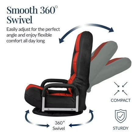 Best Choice Products 360-Degree Swivel Gaming Floor Chair w/ Armrest Handles, Foldable Adjustable Backrest - Black/Red -C3-1035