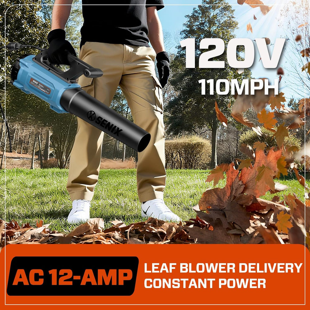 SENIX 12 AMP Handheld Electric Leaf Blower, Up to 700 CFM and 110 MPH, Variable Speed, Lightweight, 120v (BLAE12-M) 1847