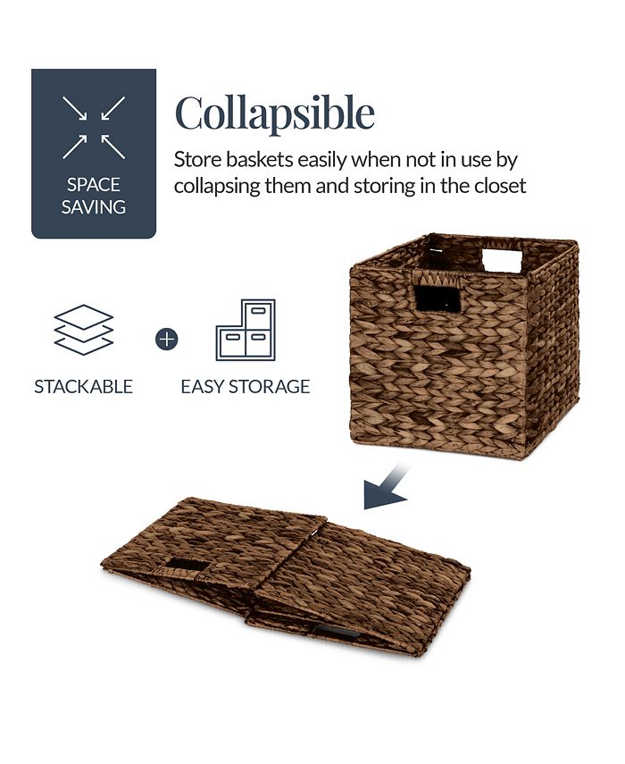 Best Choice Products 12x12in Hyacinth Baskets, Set of 5 Multipurpose Collapsible Organizers w/ Inserts - Brown -F3-1968