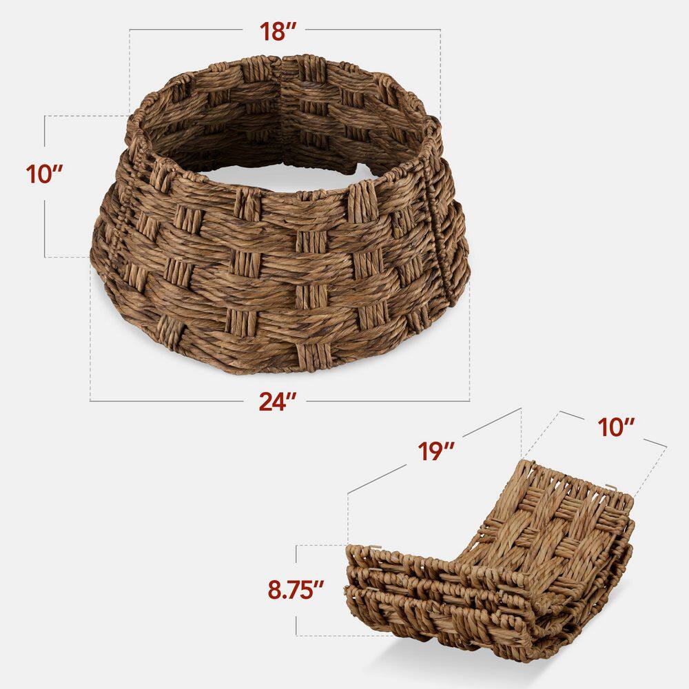 24 in. Basket Woven Hyacinth Christmas Cellulose Tree Collar, Skirt Accessory with Cord Cut-Out in Chestnut - E8 - 1042