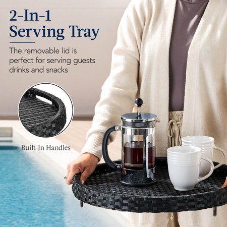 Best Choice Products Round Wicker Ottoman, Multipurpose Furniture w/ Removable Cushion, Steel Frame - Brown / Beige - K3 - 1961