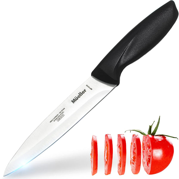 Mueller 6-inch High Carbon Stainless Steel Deba Knife, Double Bevel Blade with Comfort Handle - B13 - 1340