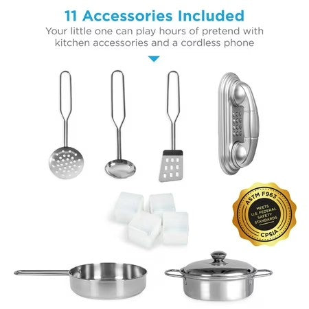Best Choice Products Pretend Play Kitchen Wooden Toy Set for Kids w/ Telephone, Utensils, Oven, Microwave - White - G9 - 1020