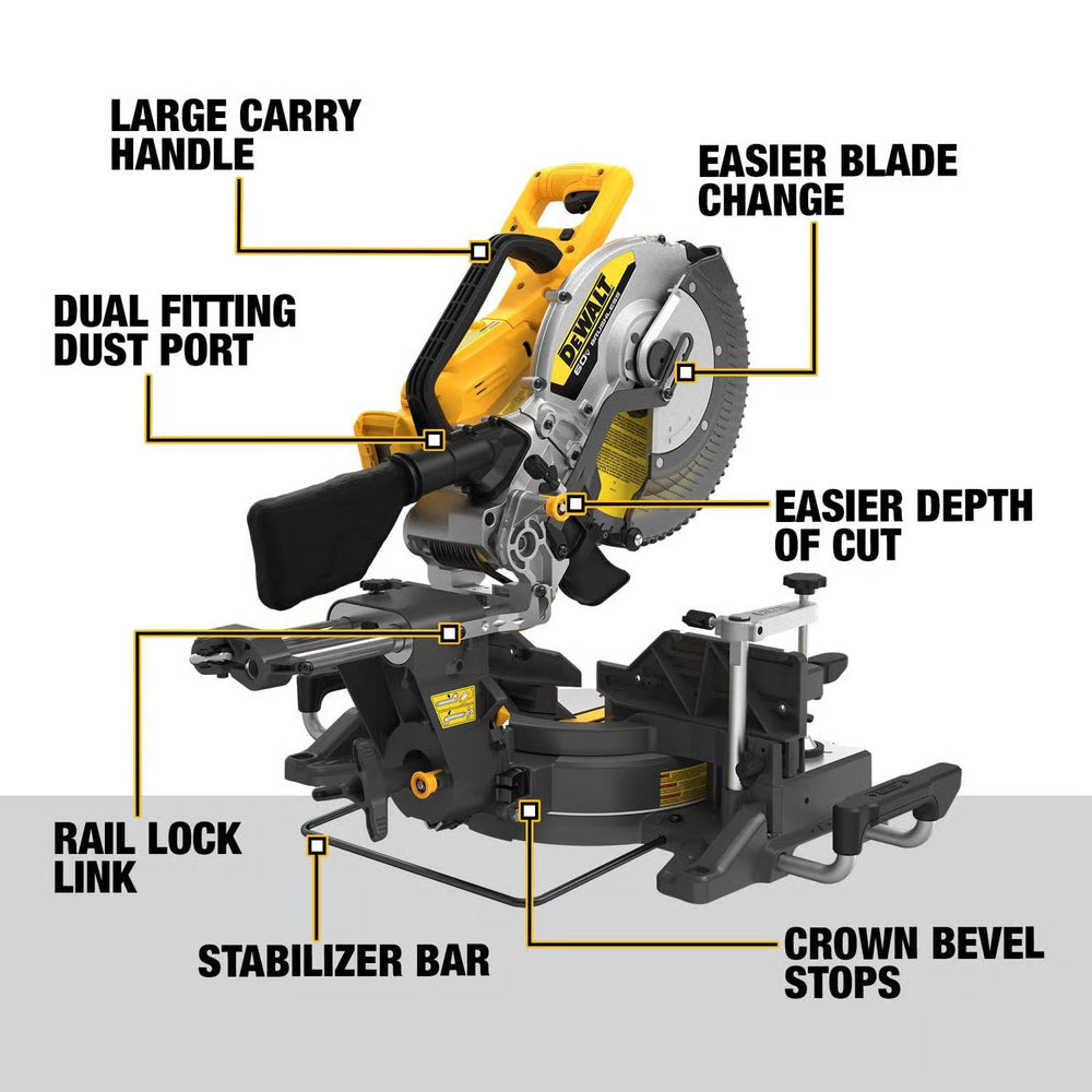 DeWalt 60V MAX Flexvolt 12 in. Cordless Brushless Dual-Bevel Sliding Compound Miter Saw Tool Only 1875