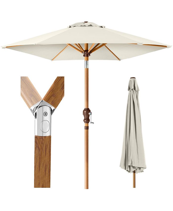 Best Choice Products 10ft Outdoor Woodgrain Pattern Steel Market Patio Umbrella w/ Crank, Tilt - Ivory/Cream - G7 - 110