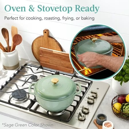 Best Choice Products 7.5 Quart Enamel Cast-Iron Dutch Oven, Heavy-Duty Cookware w/ Dual Handles, Lid - Blue -C8-0419