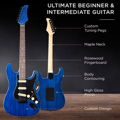 Best Choice Products 39in Full Size Beginner Electric Guitar Kit with Case, Strap, Amp, Whammy Bar Midnight Blue -F1-1628