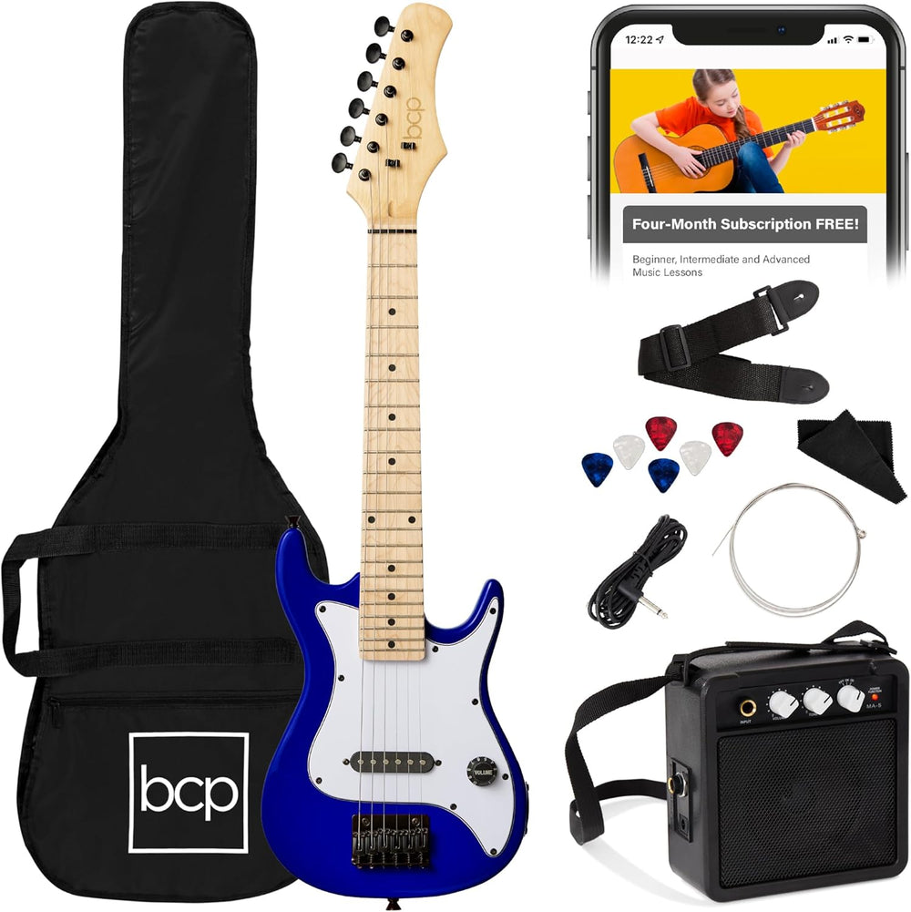 Best Choice Products 30in Kids Electric Guitar Beginner Starter Kit w/ 5W Amplifier, Strap, Gig Bag, Strings, Picks - Metallic Blue - E10 - 1069