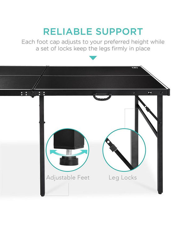 Best Choice Products 6x3ft Portable Ping Pong Table Game Set, Folding Table Tennis w/ 2 Paddles, Balls - Black - D14 - 1505