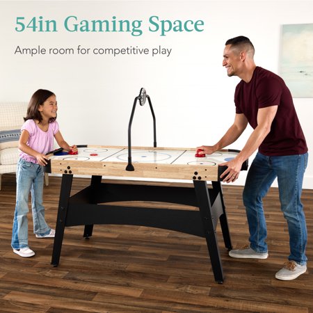 Best Choice Products 54in Air Hockey Game Table w/ LED Lights, Scoreboard, Powerful Motor - Natural - B13 - 1493