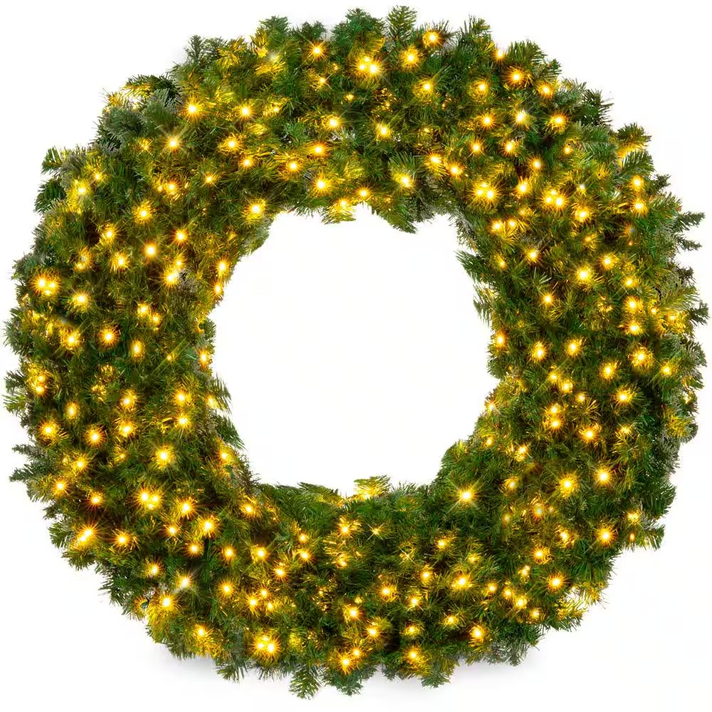 60 in. Pre-Lit LED Spruce Artificial Christmas Wreath with 300-Lights 1867