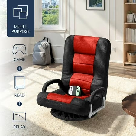 Best Choice Products 360-Degree Swivel Gaming Floor Chair w/ Armrest Handles, Foldable Adjustable Backrest - Black/Red - H3 - 1615