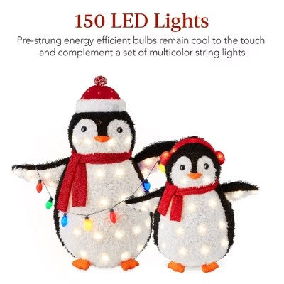 Best Choice Products 2-Piece Lighted 3ft Pop-Up Penguin Family Outdoor Christmas Decoration w/ 150 LED Lights - B6 - 1411