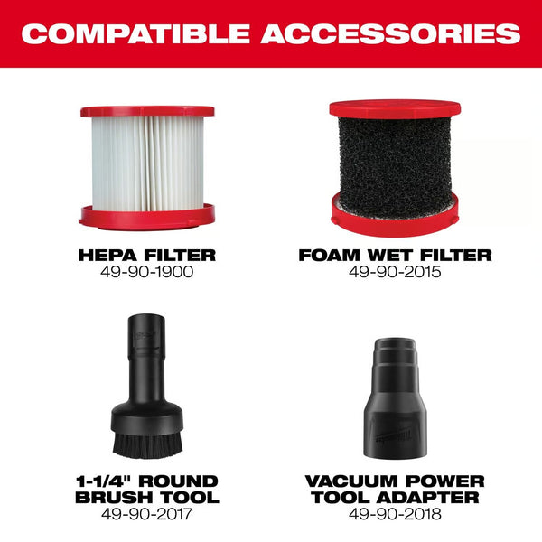 Milwaukee M18 0880-20 2 gal Cordless Shop Vacuum Tool Only 18 V 1858