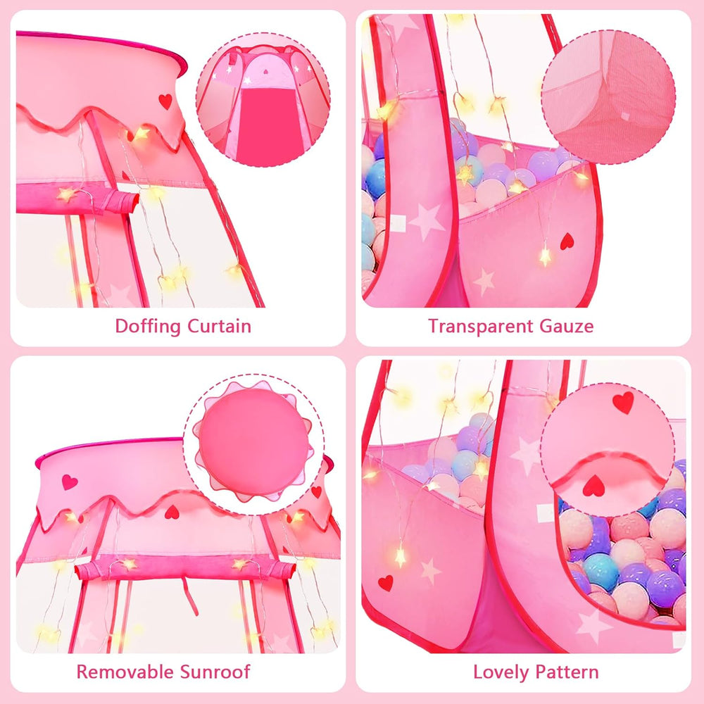 Pop Up Princess Tent with Star Light, Toys for 2 3 Year Old Girl Birthday Gift, Ball Pit for Baby with 1 Carrying Bag, Foldable Kids Play Tent for Toddlers, Two Year Old Girl Toy Indoor Outdoor 1379