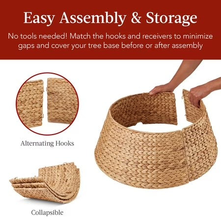 Best Choice Products 24in Woven Hyacinth Christmas Tree Collar, Tree Skirt Accessory w/ Cord Cut-Out - Natural -E2-1648