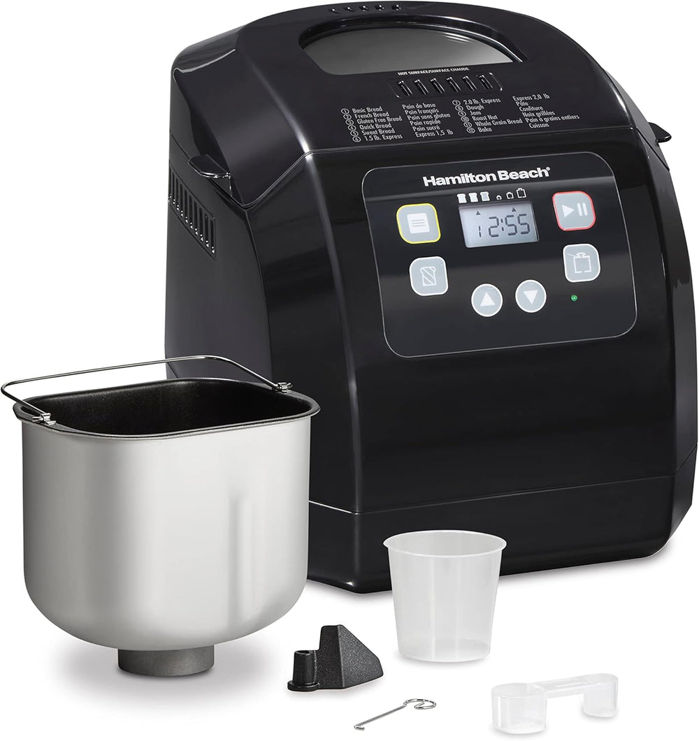 Hamilton Beach Automatic Bread Maker Machine, Digital, Programmable, 12 Settings + Gluten Free, PFAS-Free Nonstick Pan + Kneading Paddle, 2 lb Capacity, Black -A9-1243