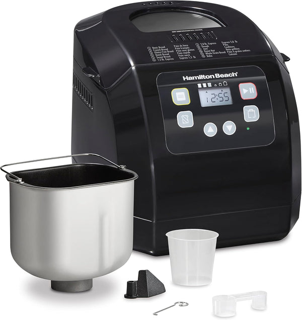 Hamilton Beach Automatic Bread Maker Machine, Digital, Programmable, 12 Settings + Gluten Free, PFAS-Free Nonstick Pan + Kneading Paddle, 2 lb Capacity, Black -A9-1243