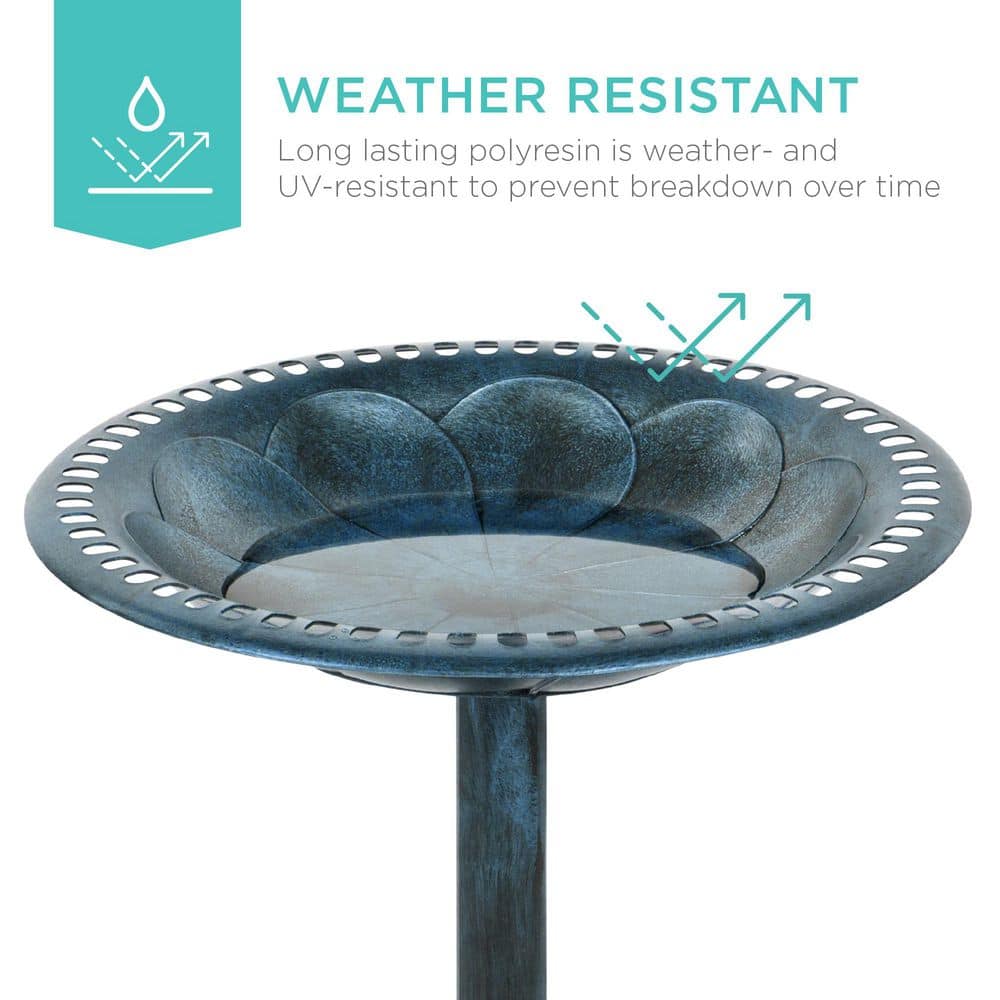 Rustic Peacock Blue Birdbath -A5-0485