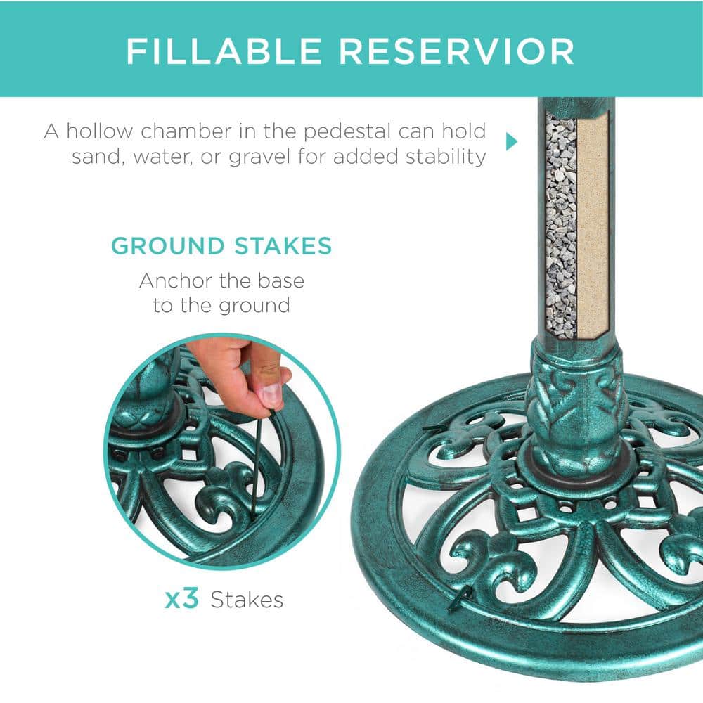 Best Choice Products Pedestal Green Birdbath - L7 - 1551
