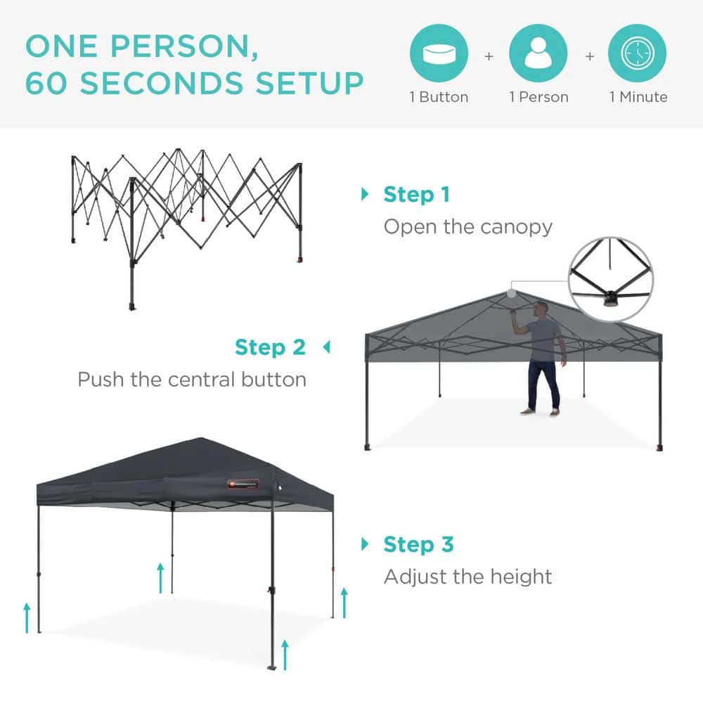 10 ft. x 10 ft. Gray Easy Setup Pop Up Canopy Instant Portable Tent with 1-Button Push - L8 - 1566