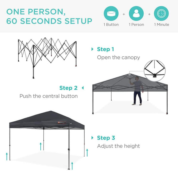 10 ft. x 10 ft. Gray Easy Setup Pop Up Canopy Instant Portable Tent with 1-Button Push - L8 - 1566