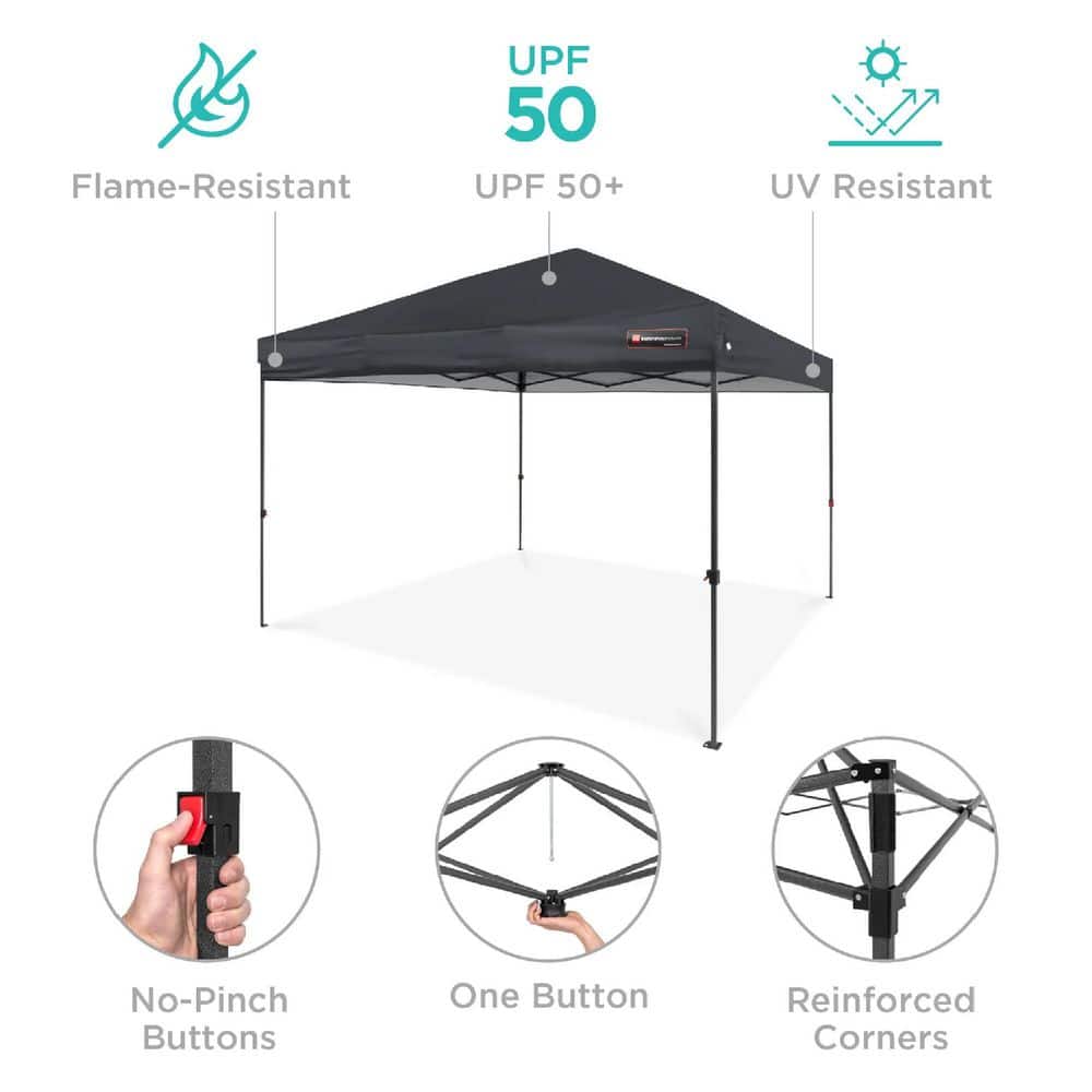 10 ft. x 10 ft. Gray Easy Setup Pop Up Canopy Instant Portable Tent with 1-Button Push - L8 - 1566