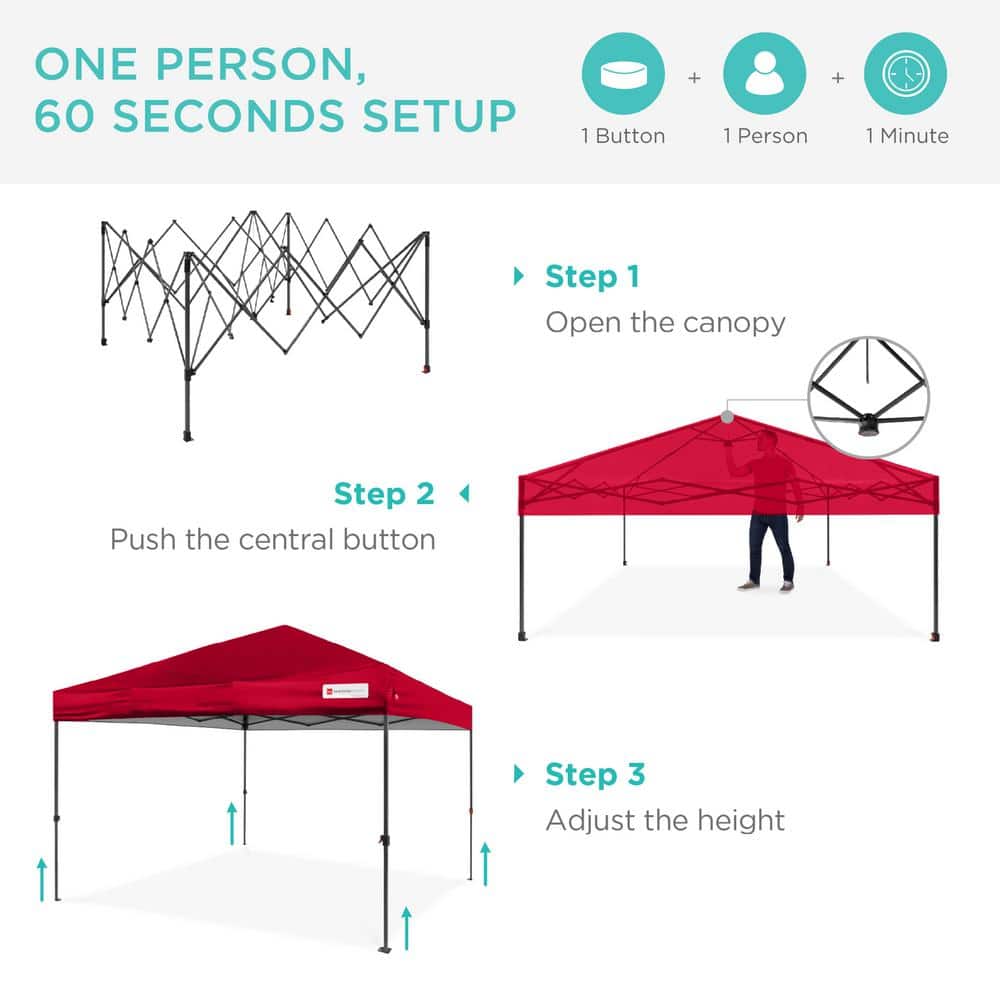 10 ft. x 10 ft. Red Easy Setup Pop Up Canopy Instant Portable Tent w/1-Button Push and Carry Case - L1 - 1369