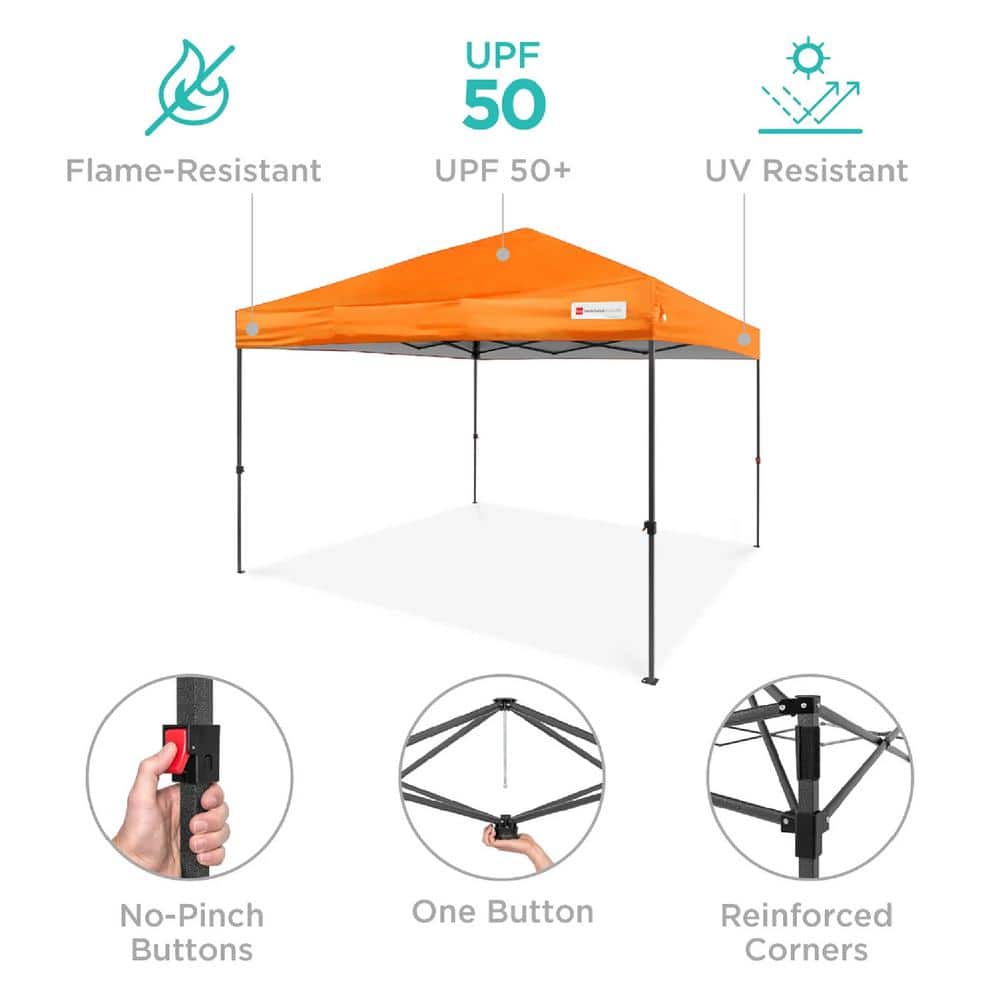 10 ft. x 10 ft. Orange Easy Setup Pop Up Canopy Instant Portable Tent w/1-Button Push and Carry Case - L8 - 1568