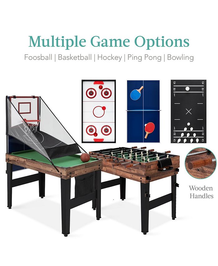 Best Choice Products 13-in-1 Combo Game Table Set w/ Ping Pong, Foosball, Basketball, Air Hockey, Archery - Brown - H4 - 1625