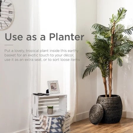 Best Choice Products Vintage Multipurpose Hyacinth Storage Organizer Tote Basket w/ Lid - Brown 1804