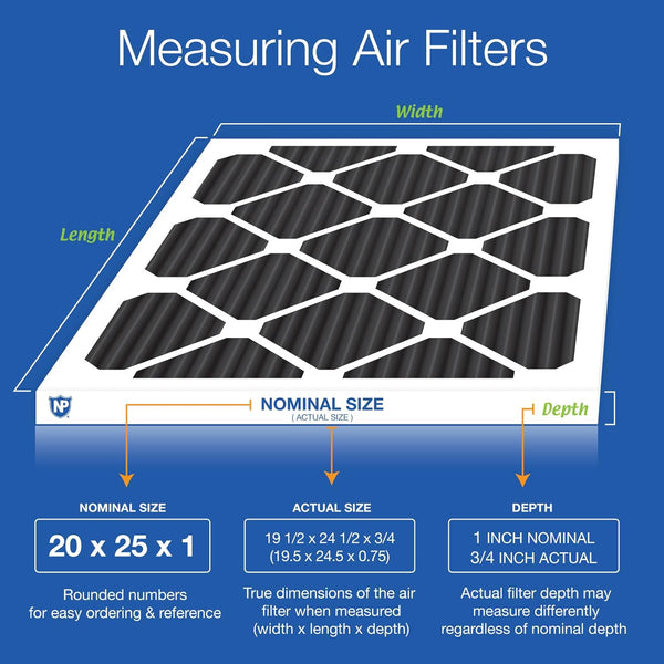 Nordic Pure 20x25x1 (Actual Size: 19 1/2 x 24 1/2 x 3/4) Pure Carbon Pleated Odor Reduction Furnace Air Filters 4 Pack - A6 - 508