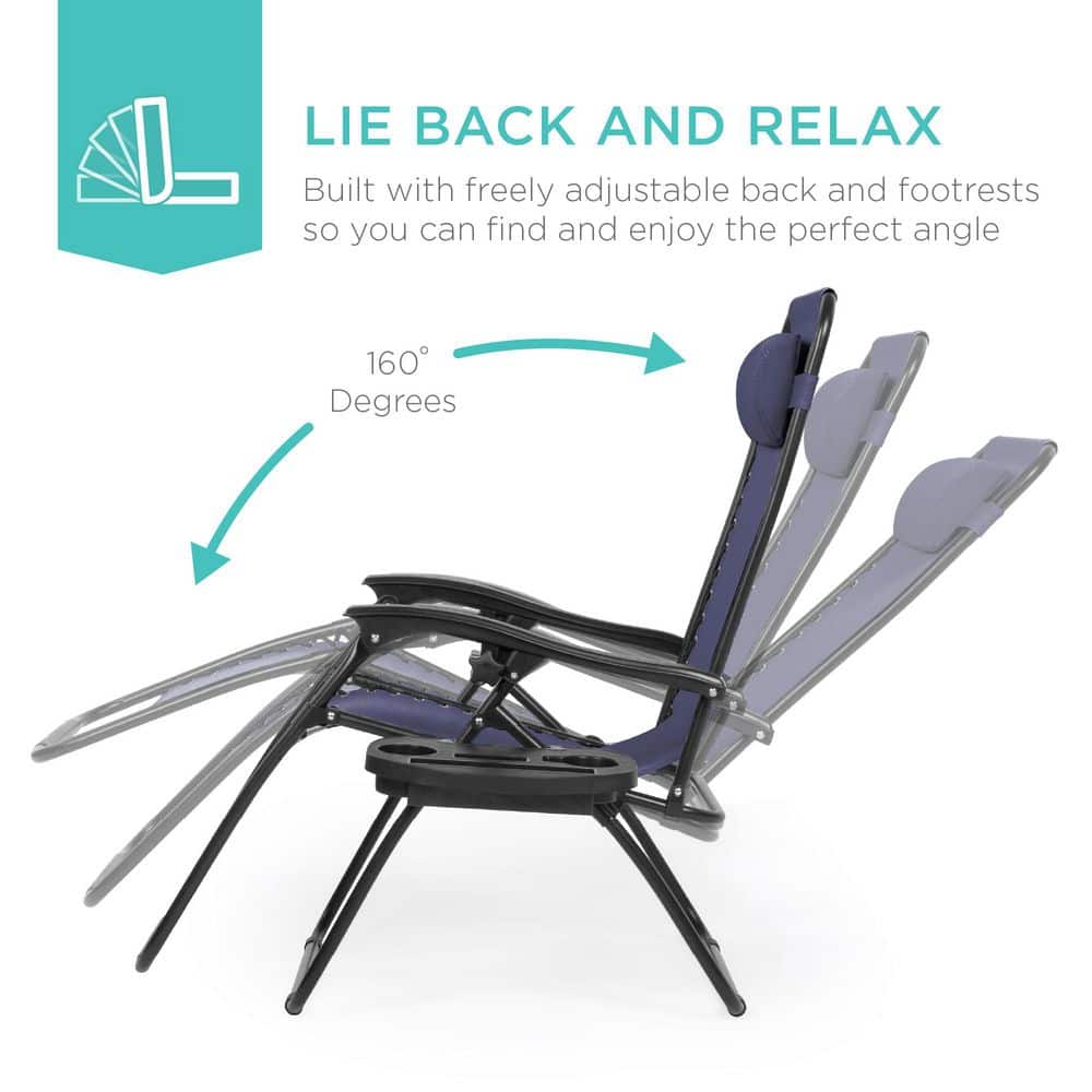 Blue Metal Zero Gravity Reclining Lawn Chair with Cup Holders (2-Pack) -M5-0037 -D5-0486