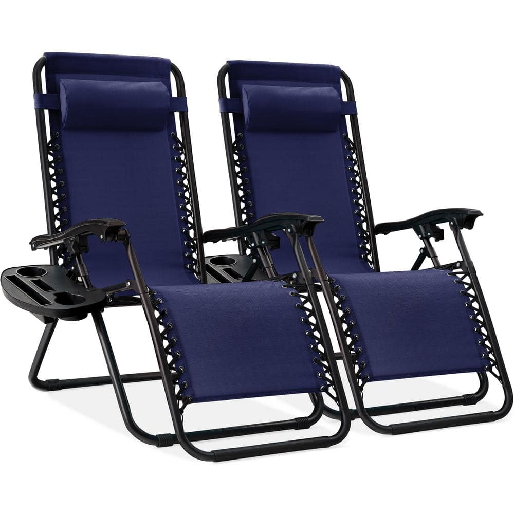 Blue Metal Zero Gravity Reclining Lawn Chair with Cup Holders (2-Pack) -M5-0037 -D5-0486