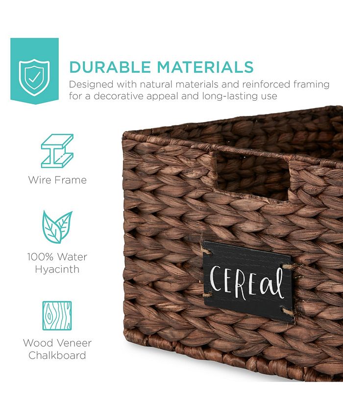 Best Choice Products Set of 2 16in Woven Water Hyacinth Pantry Baskets w/ Chalkboard Label, Chalk Marker - Brown -A3-1032