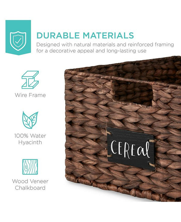 Best Choice Products Set of 2 16in Woven Water Hyacinth Pantry Baskets w/ Chalkboard Label, Chalk Marker - Brown -A3-1032