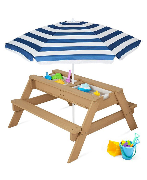 Best Choice Products Kids 3-in-1 Outdoor Convertible Activity Sand & Water Picnic Table w/ Umbrella - Blue 1766